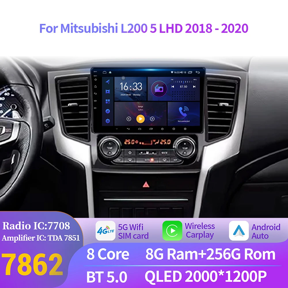 Para Mitsubishi L200 5 LHD 2018-2020 navegación de Radio de coche para reproductor Multimedia de coche navegación Android 14 pantalla táctil 2K QLED 1