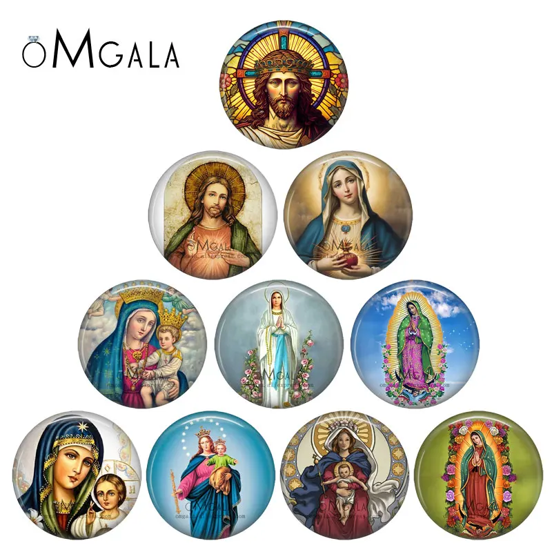 

Vintage Jesus and Virgin Mary patterns 12mm/18mm/20mm/25mm Round photo glass cabochon demo flat back Making findings