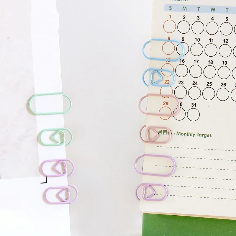 Mini Love Heart Paper Clips Macaron Color Photo Tickets Holder Binder Clips Notebook Planner Bookmarks Office Supplies 50pcs