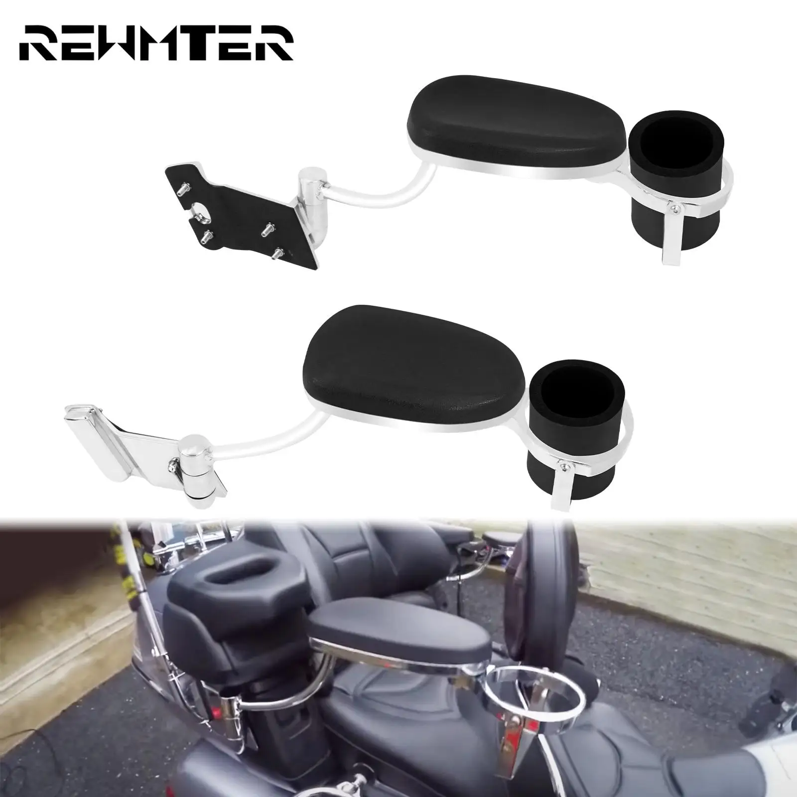 Motorcycle Adjustable Rear Passenger Armrests Black&Chrome Arm Rests