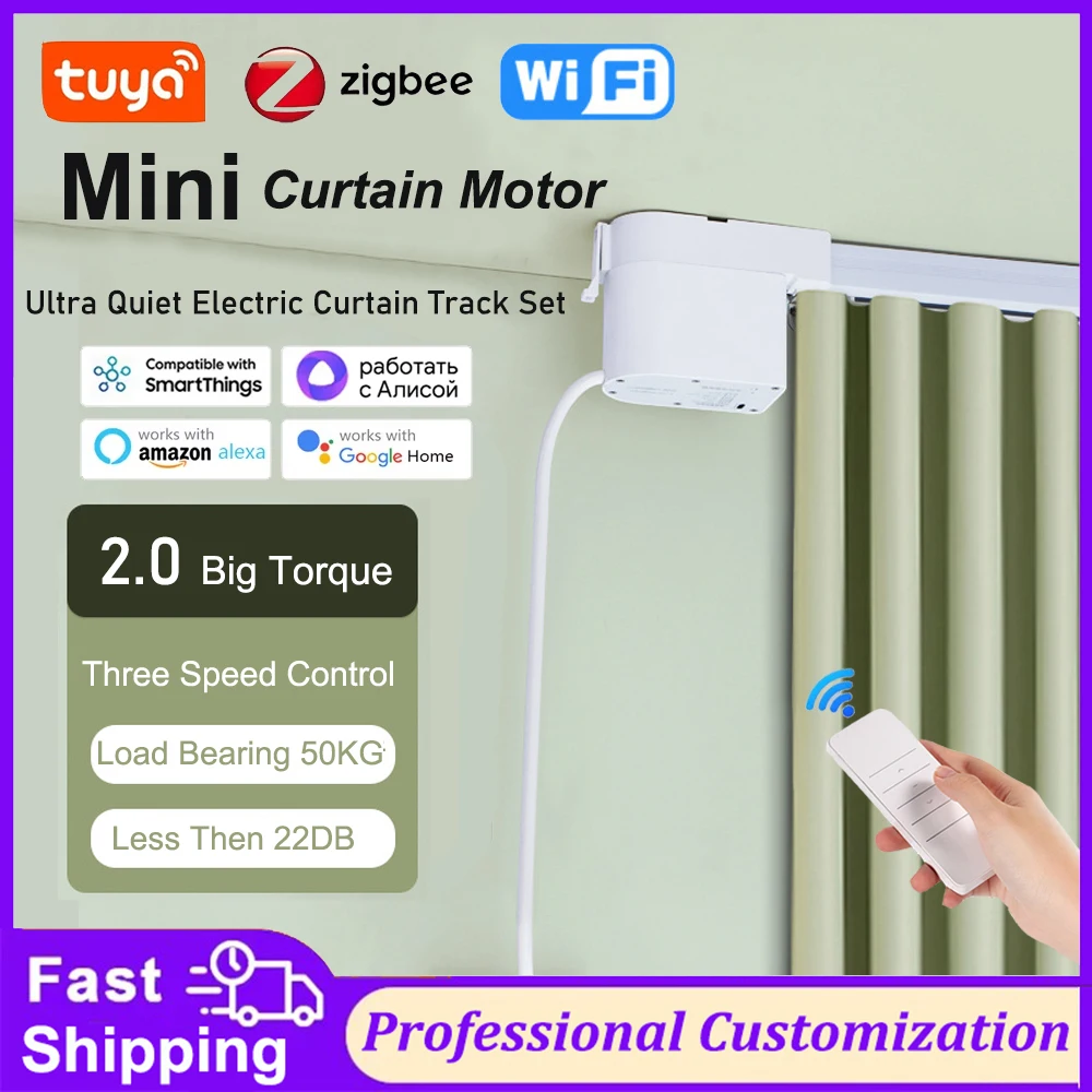 มอเตอร์ม่านอัจฉริยะ Tuya Zigbee ขนาดเล็ก ระบบม่านไฟฟ้าอัตโนมัติ รางม่าน รองรับ Alexa, Alice, Google Assistant และ Smartthings 1