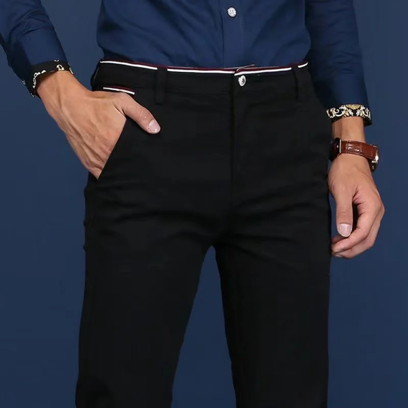 6 Colors Fashion Mens Slim Fit Casual Pants Korea Style Business Work Trousers All-match Mens Midwaist Straight Casual Pants 2