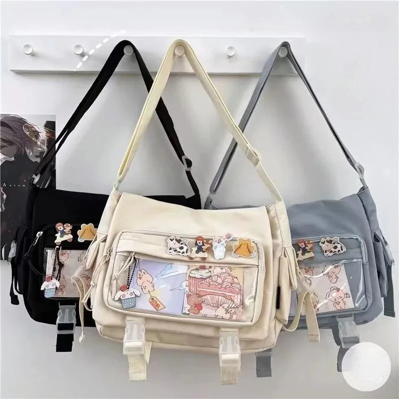 Oxford Single Shoulder Crossbody Bag with Transparent Zipper Pocket Messenger Bag Student School Bag Casual Shopping Travel Work