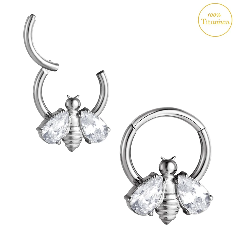 G23 Titanium Piercing Nose Rings Honeybee Zircon Hight Segment Clicker Open Small Diaphragm Ear Cartilage Earrings Jewelry 16G