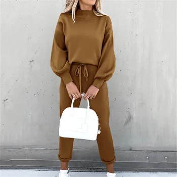 Conjunto Deportivo Casual para Mujer Plus Size – Diseño Sólido con Cordón y Manga Larga