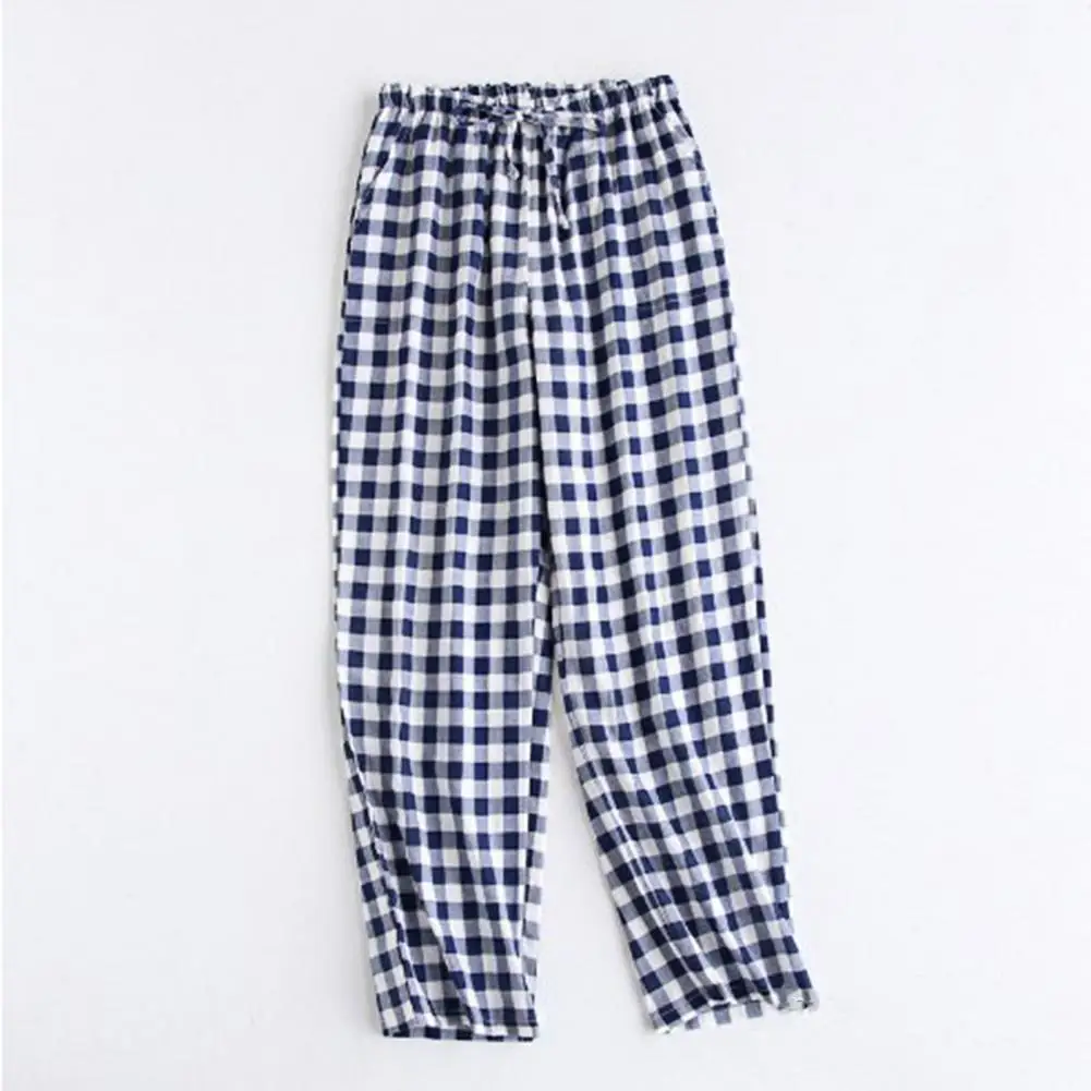 

Summer Women Drawstring Pajama Pants Straight Wide Leg Thin Plaid Print Loose Sleeping Pants Homewear