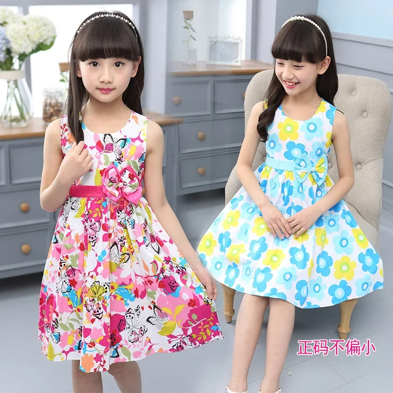 Girls Dress Princess Costume Kids Clothes Cotton Flower Print Party Dresses 4-14 Year