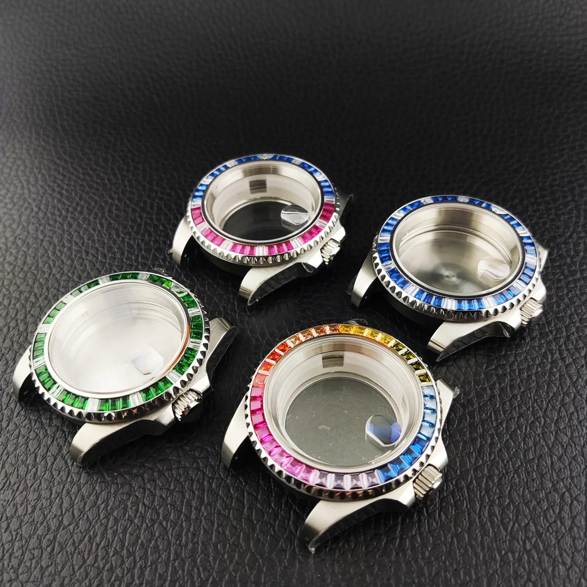 40mm nh35 케이스 크로매틱 다이아몬드 스테인레스 스틸 케이스, 남성 기계식 시계, 방수 케이스, nh35/3 무브먼트 시계 부품에 적합
