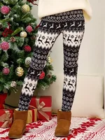 Women's  1XL-5XL Plus Size Christmas Leggings Women's Reindeer & Argyle Print Elastic High Rise Slight Stretch Leggings - Image 3