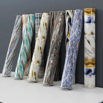 40cm Self-Adhesive Marble Film Oil-Proof Heat-Resistant Kitchen Wall Stickers for Cabinet Home Renovation Decorative Wallpaper