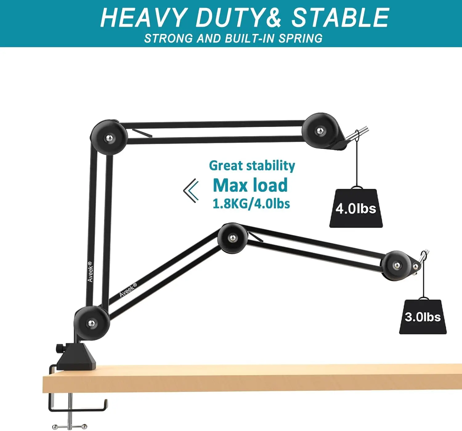 Microphone Stand Boom Arm Aveek Foldable Desktop Mic Boom Arm Fully Adjustable Scissor 360&deg;Rotatable Microphone Arm Stand with Desk Mount