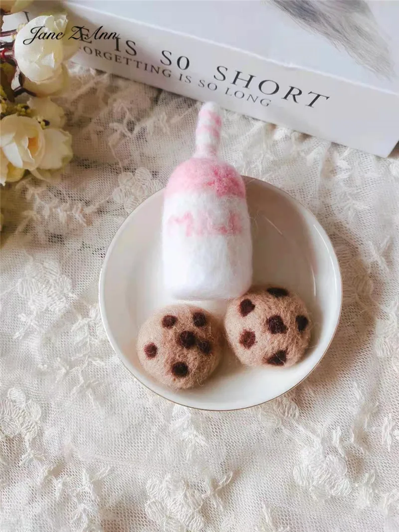 Wool felt biscuit milk bottle milk tea cup newborn photography theme modeling props studio shooting accessories 4