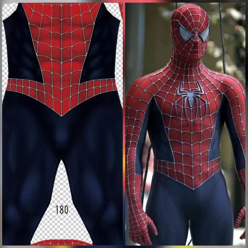 Disfraz de Spiderman de Maguire Raimi con logotipo en 3D y mono de superhéroe Spiderman Zentai de licra para Halloween, disfraces para adultos