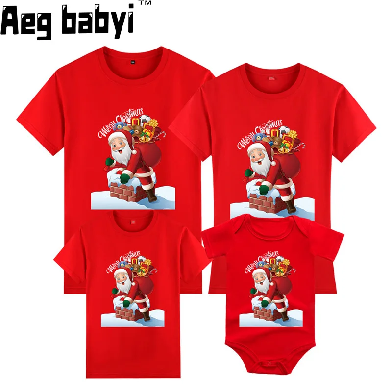 

Family Matching Outfits Christmas Santa Print Mother Father Daughter Son T-shirt Xmas Adults Kids Tops Clothing Baby Romper