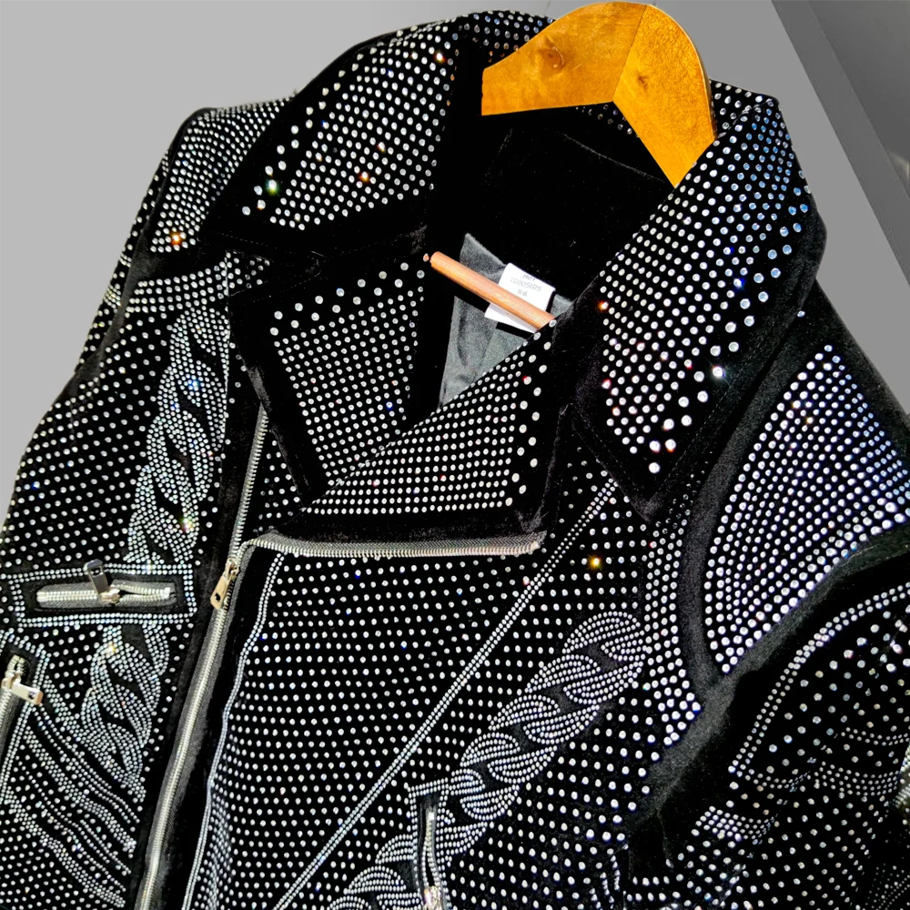 Diamond Rhinestones Jacket Men Top Quality Luxury Hot Drill Punk Club Outfit Jacket Autumn Black Jacket Coat Jaqueta Bomber 3