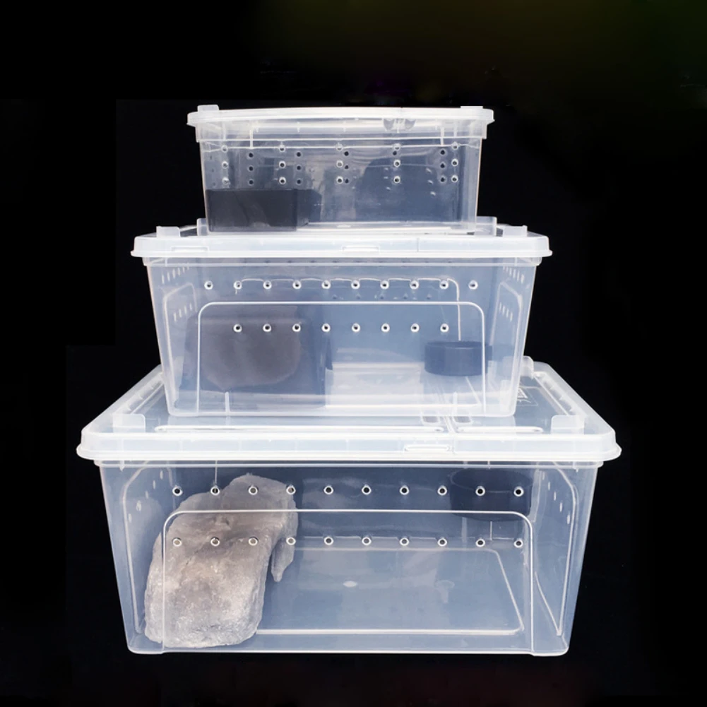 1pc Plastic Reptile Living Box Terrarium Transparent Reptiles Insect Container Transport Amphibians Breeding Food Feeding Box Aquarium Tank Vivarium Box