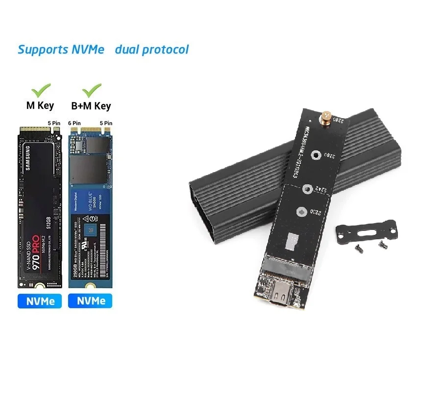 알루미늄 합금 M.2 HDD 인클로저 케이스 하드 드라이브 박스 B-KEY 외장 하드 드라이브 박스 USB C 인터페이스 SATA 및 NVME 프로토콜 지원