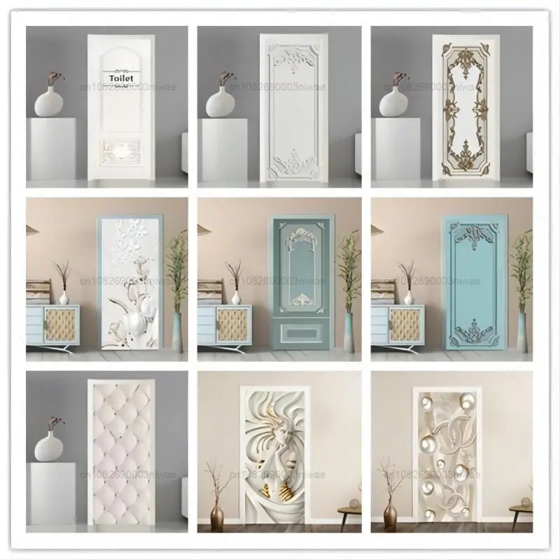 ملصقات PVC ثلاثية الأبعاد مضادة للماء للباب ، على الطراز الأوروبي ، ديكور الغرفة ، الجداريات