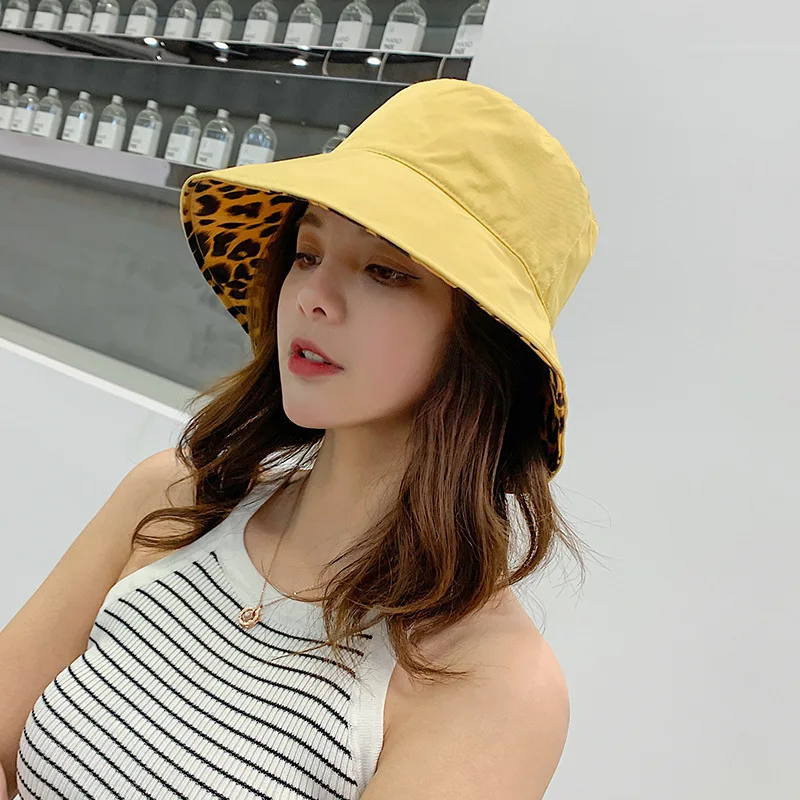 Leopard Print Double-Sided Bucket Hat - UV50+ Sun Protection for Women, Japanese Korean Fashion Basin Cap Versatile Spring Fall