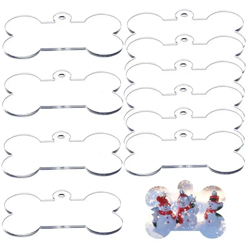 

Acrylic Christmas Ornament Blanks Acrylic Christmas DIY Tags 10PCS Dog Bone Ornaments For Christmas Tree DIY Craft Holiday Tags