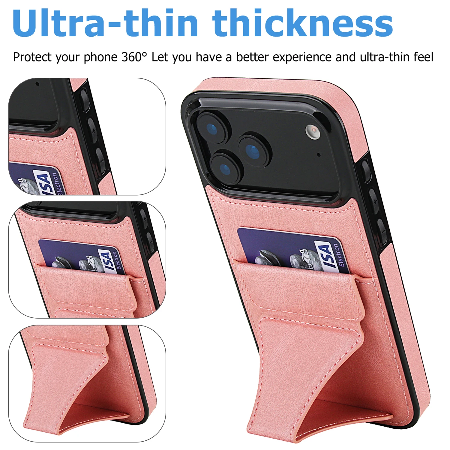 Foldable Leather Phone Case with Credit Card Slots and Kickstand Design