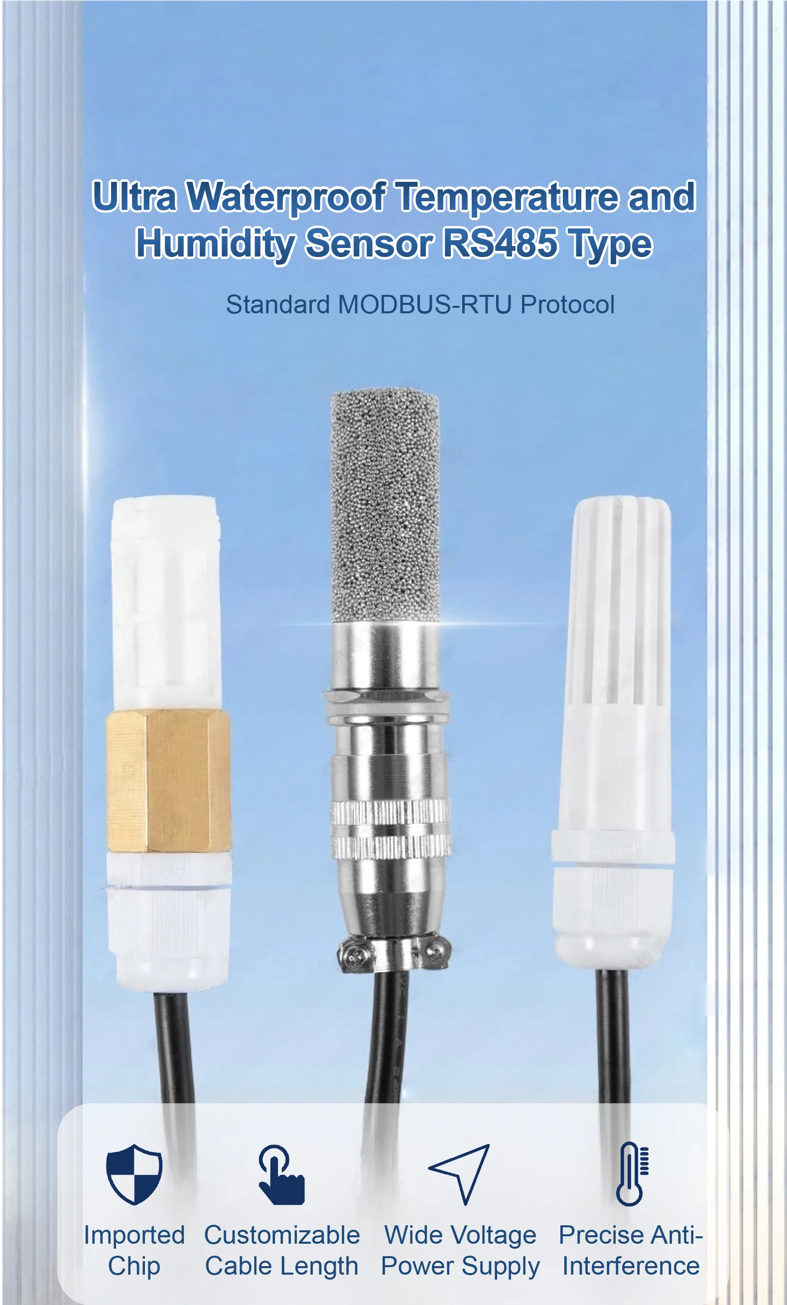 RS485 Temperature Humidity Sensor 0.5m Cable Industrial Waterproof High Precisio