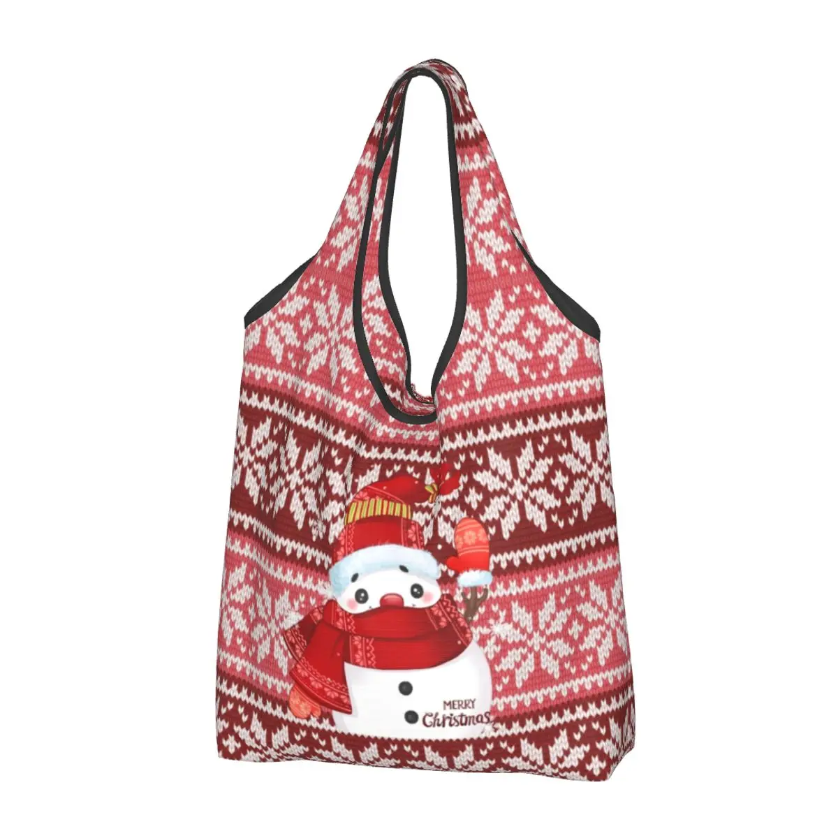 

Custom Christmas Snowman Shopping Bags Women Portable Large Capacity Groceries Gnome New Year Tote Shopper Bags