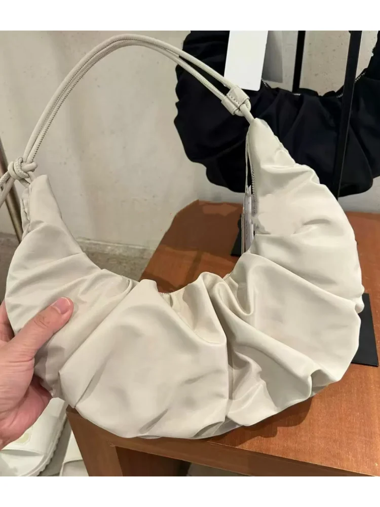 Fashion Pleated Handlebags for Women PU Leather Solid Color Leisure Armpit Bag Shopping Shoulder Bags Dumpling Handbag