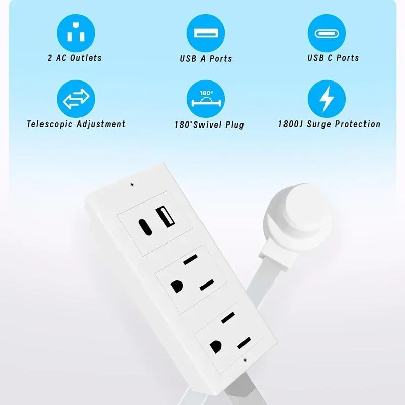 Eu Electrical Wall Plug Rotates Electrical Outlet Extender Adjustable Length Power Outlets Extender Power Socket For Nightstand