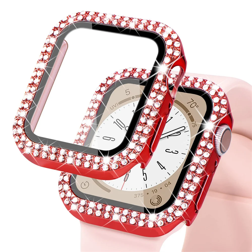 Luxury Diamond-Studded Apple Watch Case with Tempered Glass & Bumper Screen Protector