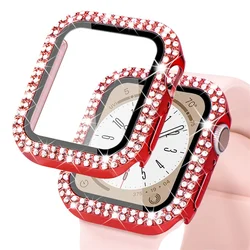 Luxury Diamond-Studded Apple Watch Case with Tempered Glass & Bumper Screen Protector for 40mm series 654 Se (Red 04)