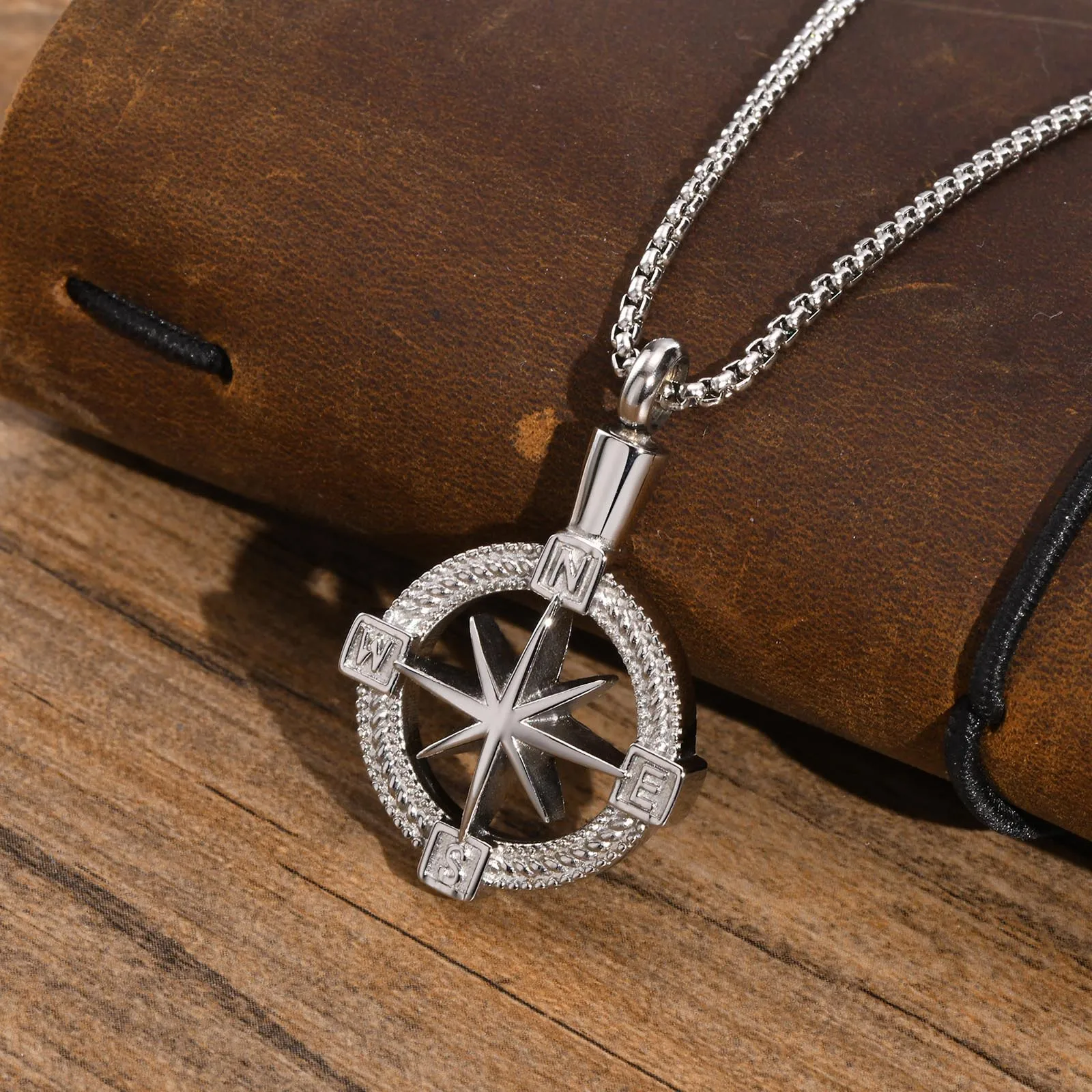 MYPOWER Stainless Steel Compass Cremation Urn Necklace - Memorial Jewelry Pendant For Human Or Pet Ashes