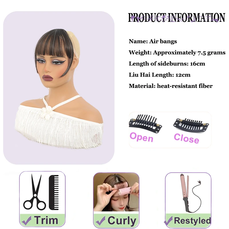LUPU Clip Style Bangs Slim Fit Bangs Clip on Hair With Sideburns air Bangs Slightly Straight Bangs for Women Everyday Wear