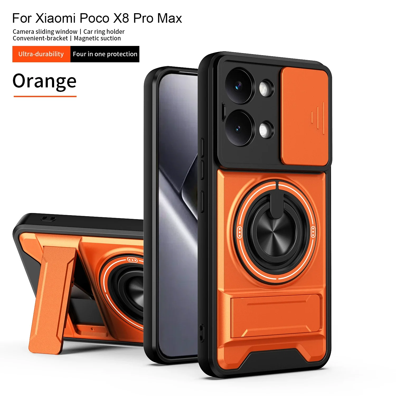Magnetic Stand Armor Case with Slide Camera Protector and Kickstand