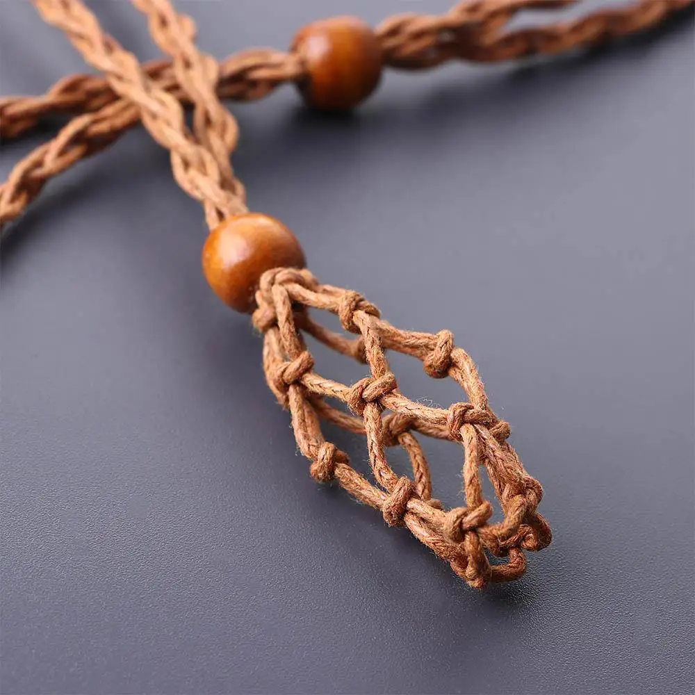 1pc Necklace Cord Empty Stone Holder Natural Quartz Crystal Raw Stone Chakra Point Healing Fish Netted Indians Amulets Pendant