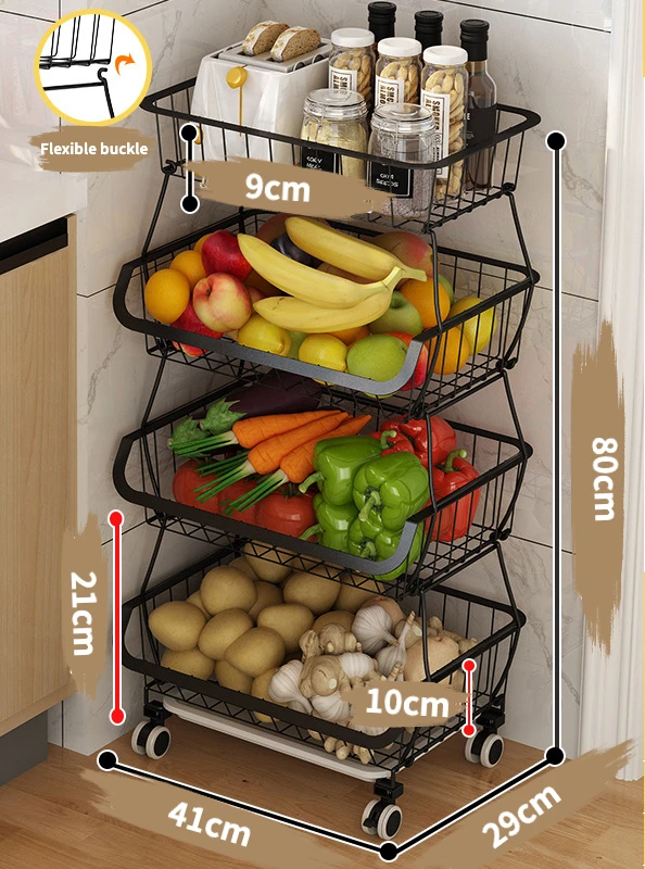 Dropship 4 Tier Fruit Vegetable Basket For Kitchen, Storage Cart, Vegetable  Basket Bins, Wire Storage Organizer Utility Cart With Wheels, Medium, Black  to Sell Online at a Lower Price