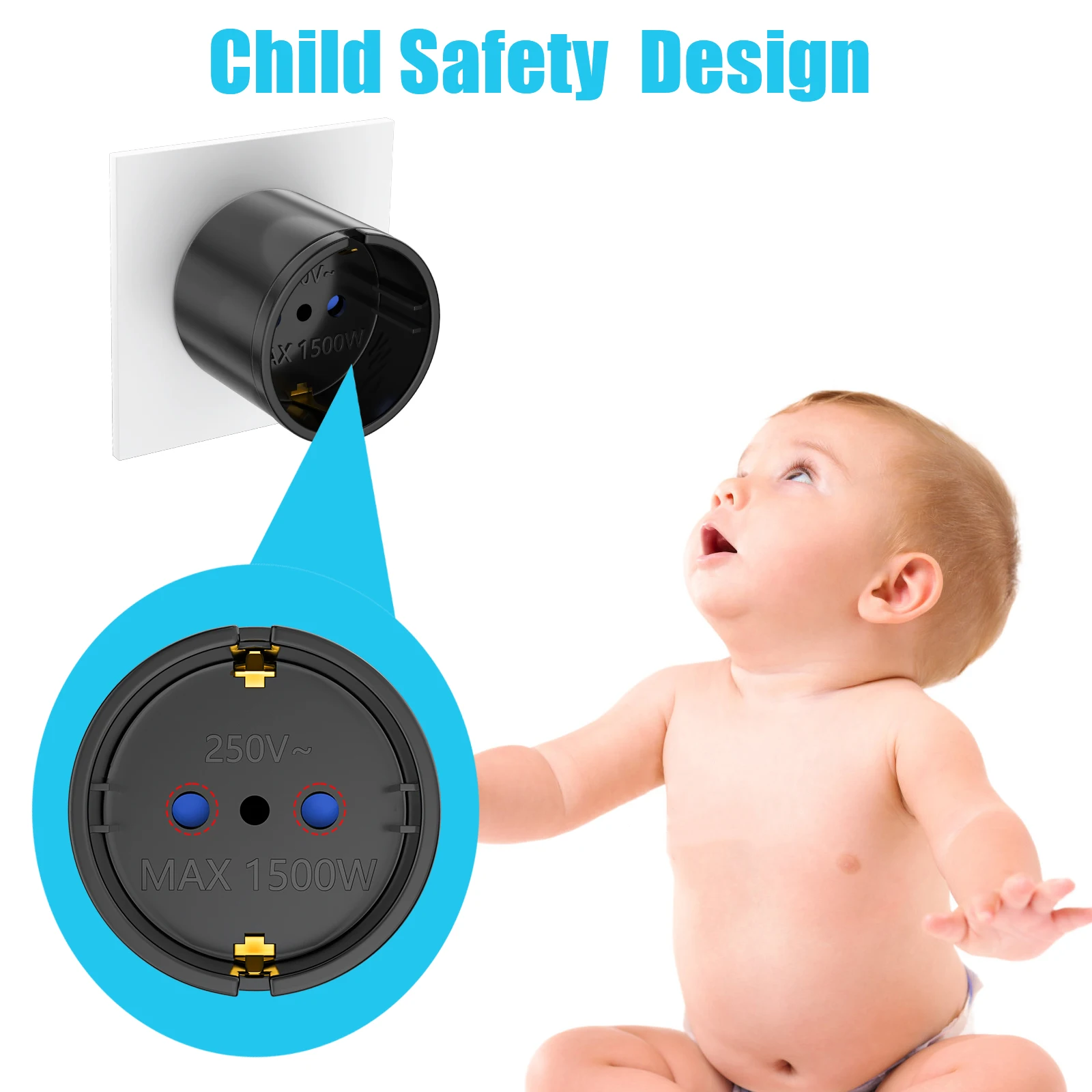 Presa Multipla A Parete Con Adattatore Da Europea A Tedesca – Striscia Di Alimentazione 3 Prese Con Interruttore Illuminato E Sicurezza Bambini, Ideale Per Viaggi - 2