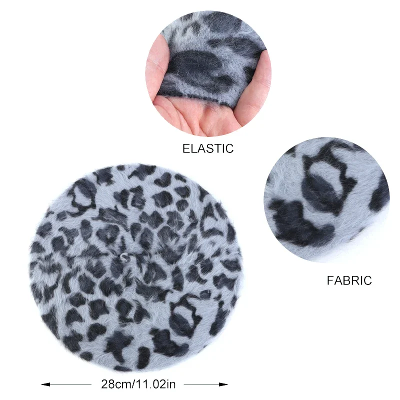 Autumn and Winter Hats Leopard Print Rabbit Fur Beret Fashionable Women's Fashion Bud Hat
