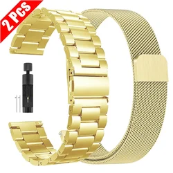 Premium Stainless Steel and Milanese Mesh Watch Strap - Elegant Metal Bracelet Design, Set of 2 - 22mm (Gold)