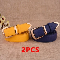 Women's Vintage White Leather Belt with Pin Buckle - 115CM (Yellow - Blue)
