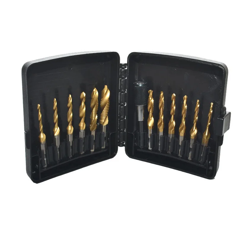 

13 Pieces Metric Combination Drill Tap Bit Set Screw 3-in-1 Metal Imperial Tapping Bit Tool Wood Hex Shank Drill Bits Drilling