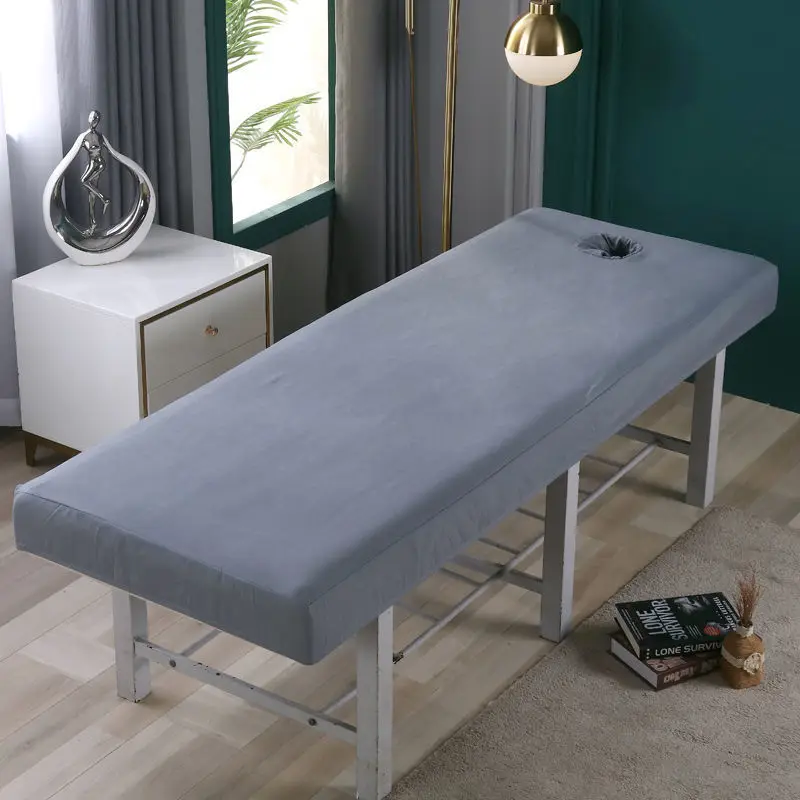 

New Massage Table Bed Fitted Sheet Solid Color Full Cover Elastic Rubber Band Massage SPA Bed Cover With Face Hole
