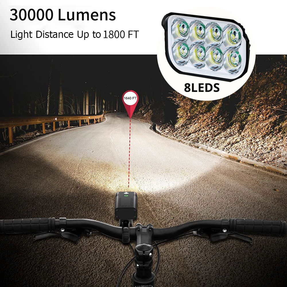 TRLIFE 8LED 자전거 라이트, USB 충전식 10000mAh 배터리, LED 자전거 헤드라이트, MTB IPX5 방수 손전등, 전면 램프