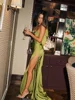 Elegant Green Satin Ruffles Sling Long Dress Women Sexy Backless Sleeveless Split Slim Dresses Lady 2025 New Party Club Vestidos 4