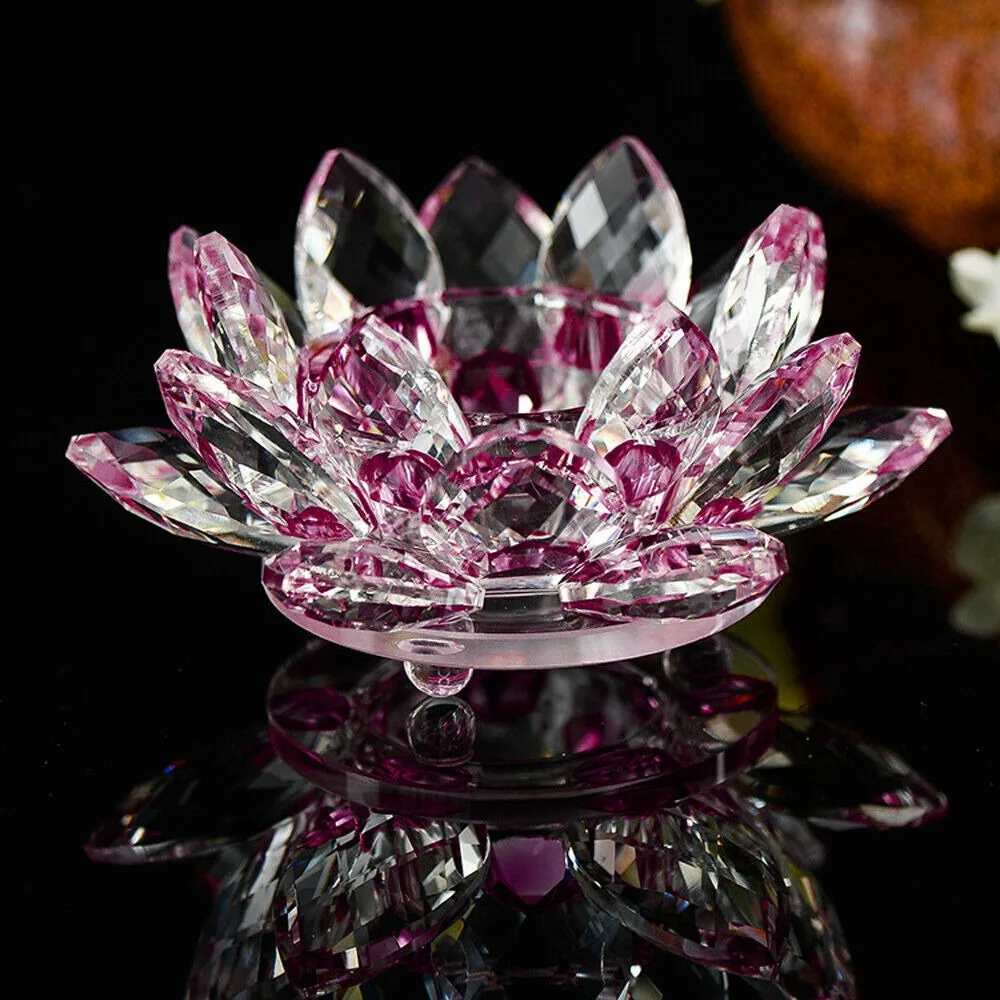 Clear Crystal Glass Lotus Flower Candle Tea Light Holder Candlestick Home Decor Craft Tea Light