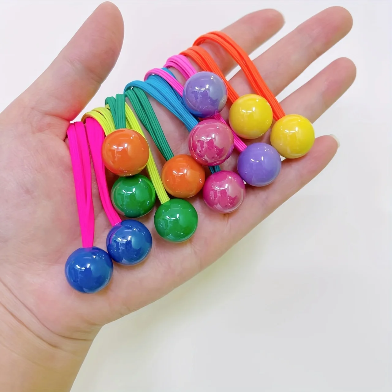 Vibrant Non-Slip Ponytail Holders with Ball Accents – Set of 7 Hair Ties