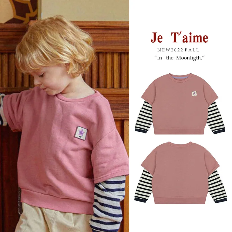 

Jenny&Dave Spot 23 Autumn New Product Children's Casual Top for Small and Medium Sized Boys and Girls Star Badge Stripe Fake Two