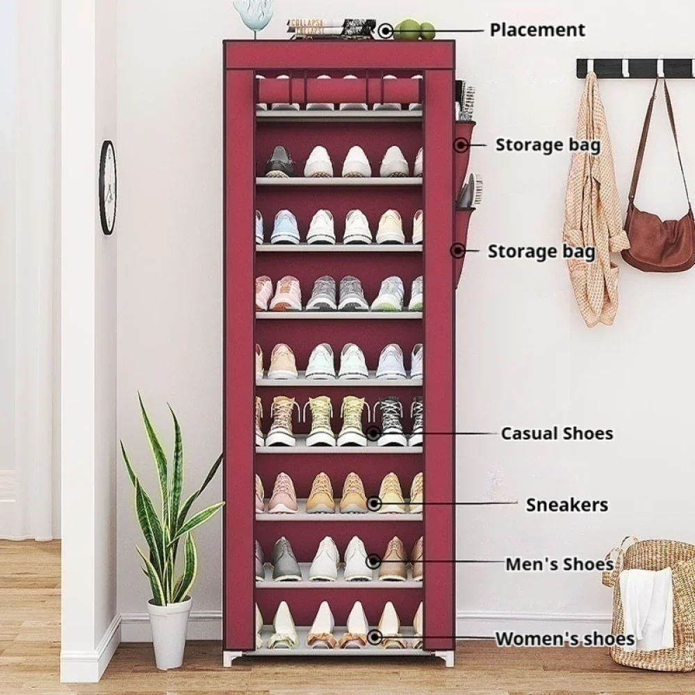 Multi-layer Shoe Rack Organizer Large Capacity Boot Storage Cabinet Non-woven Corridor Entrance Bracket Metal Shoe Cabinet