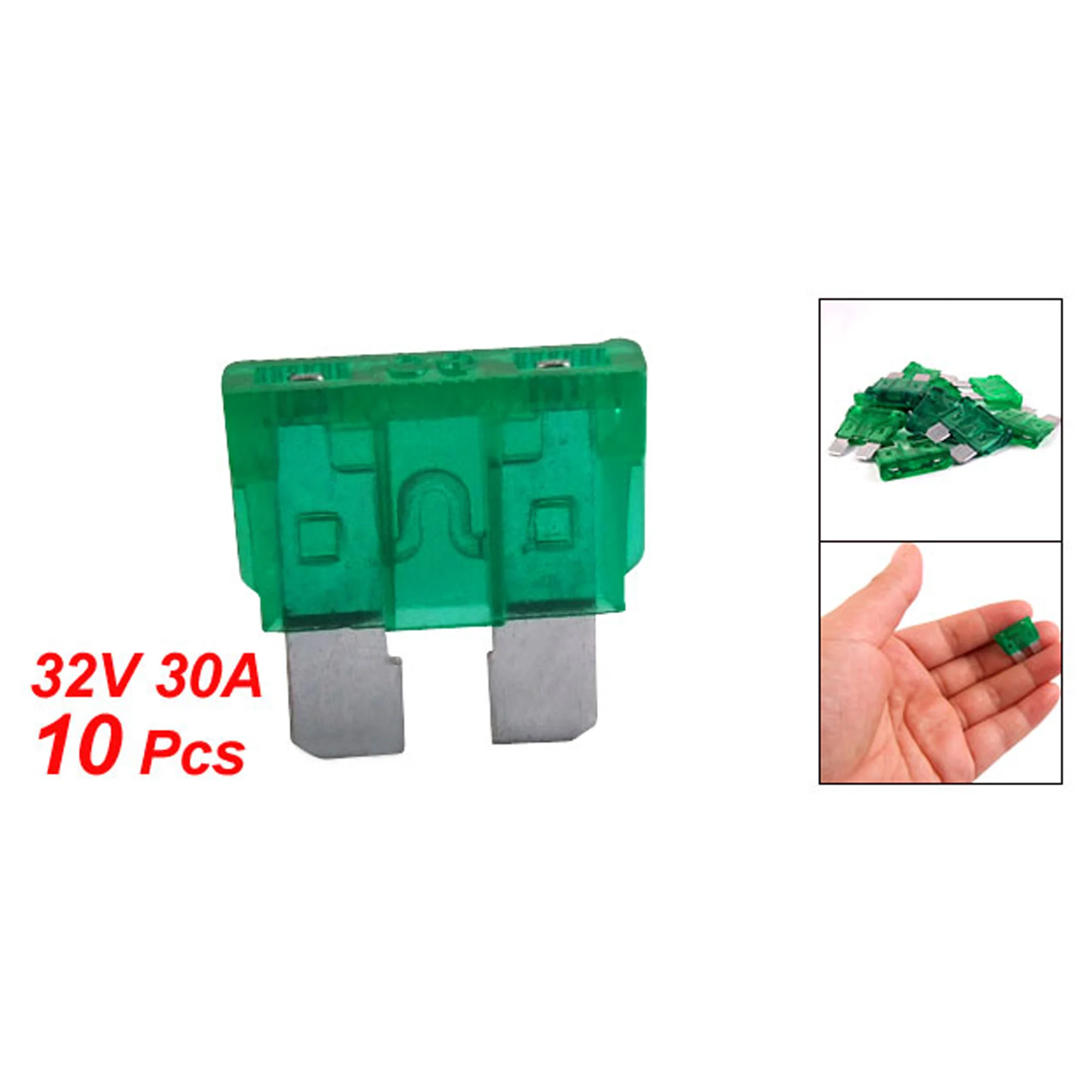

X Autohaux 10 Pcs Auto 30A 32V Fast Acting Type Middle Size Green Shell Blade Fuse Accessories