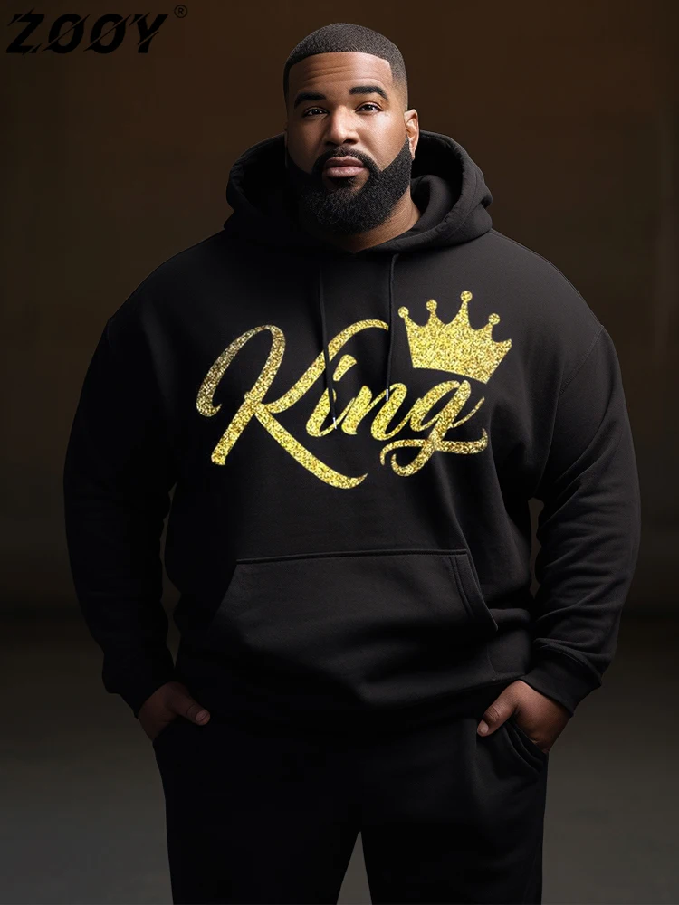 

ZOOY (L-9XL) Plus Size Hoodie Casual Retro Lion Crown King Hip Hop Letter Graphic Gentleman Long Sleeve Hip Hop Simple Hoodie